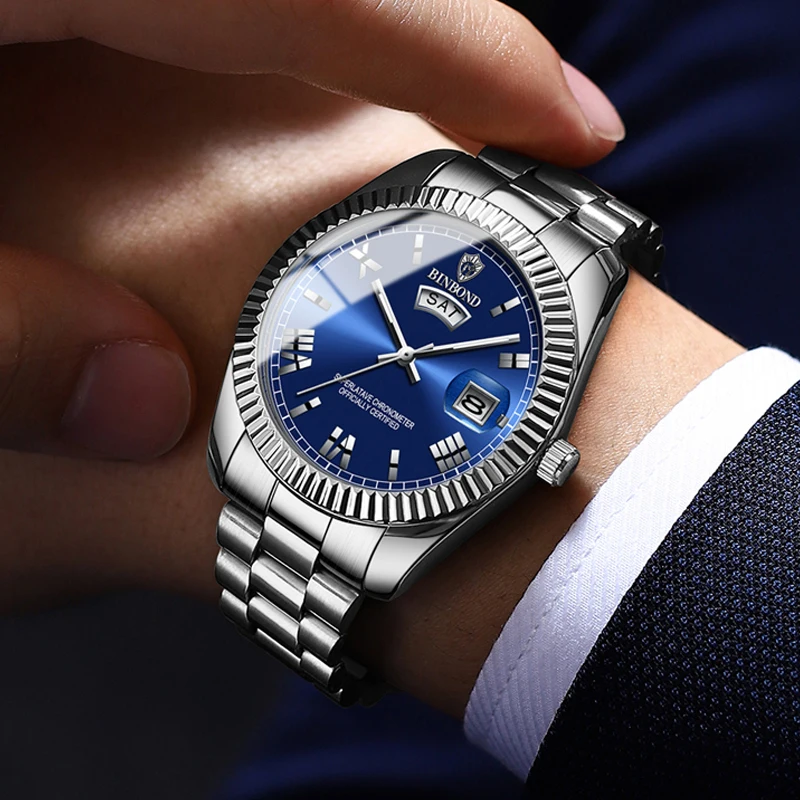 2025 novos relógios de negócios masculinos moda árabe dial banda aço masculino luminoso à prova dwaterproof água relógio quartzo conjunto (caixa regulador caixa de presente)