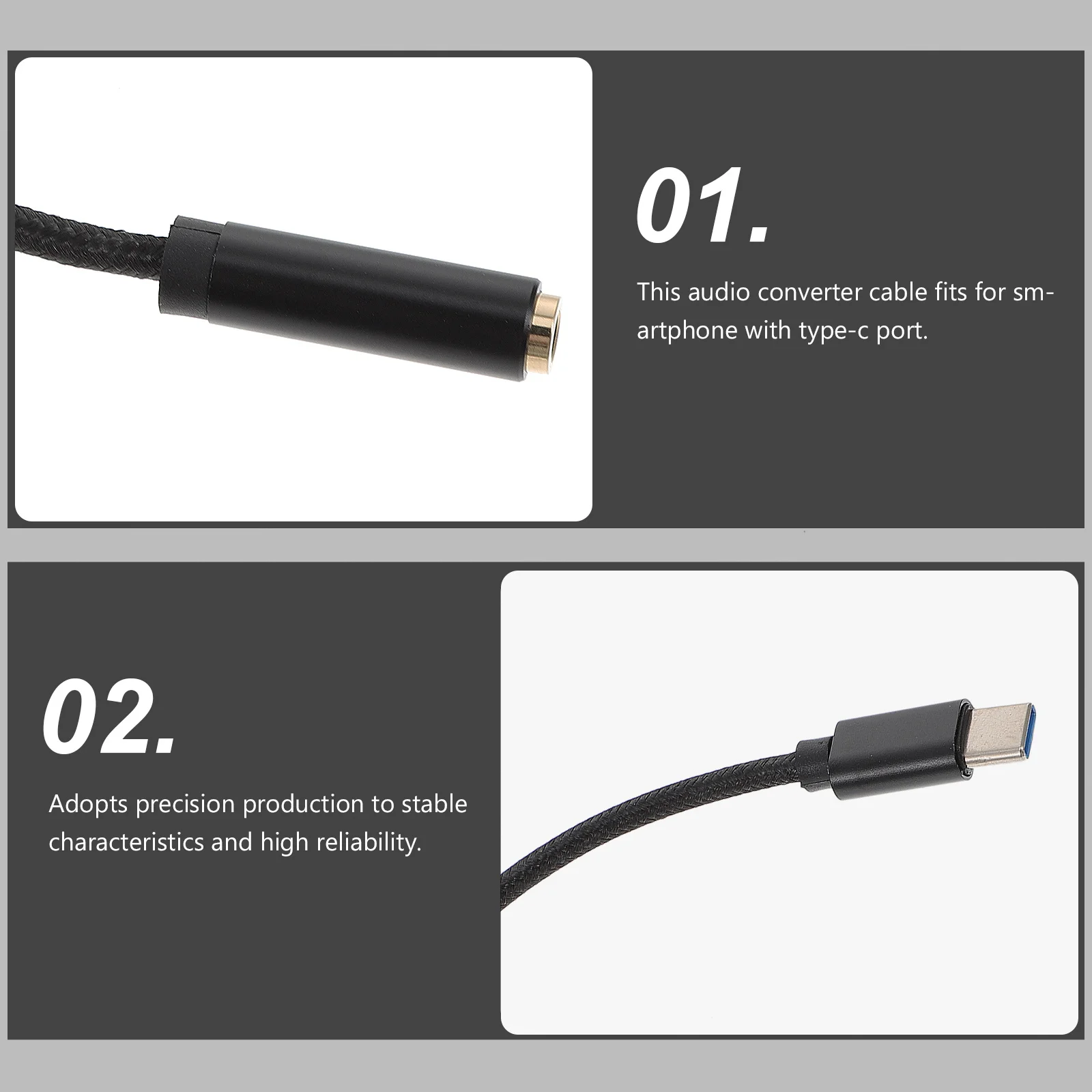 

USB Type-C to 3.5mm Earphone Converter Cable Aluminum Alloy Durable Nylon Braided Headphone Adapter for Phone Earphone Adapter
