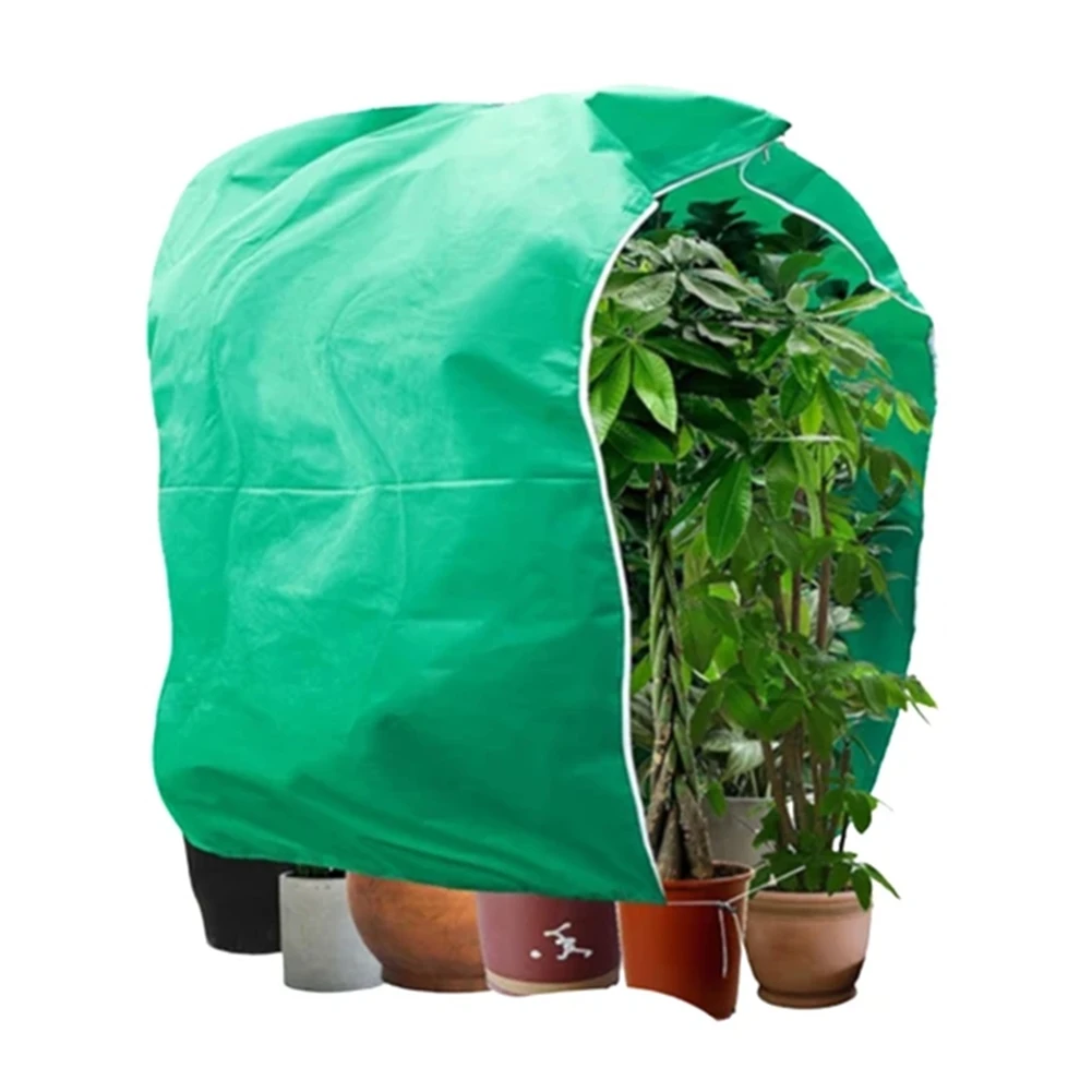 

1pc Large Plant Winter Protective Case With Drawstring And Zipper Non-woven Fabric Plant Frost Cover For Plant Protection