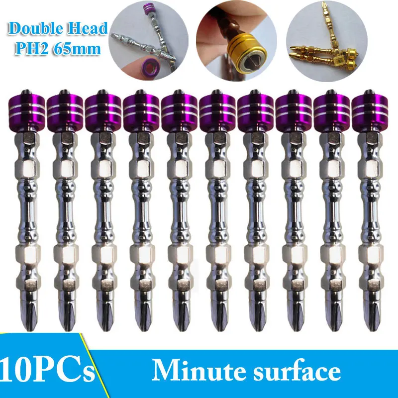 

10pcs PH2 Screwdriver Bit Set Magnet Ring Extension Phillips Double Cross Head 1/4'' Hex Shank for Electric Screw Driver 65mm