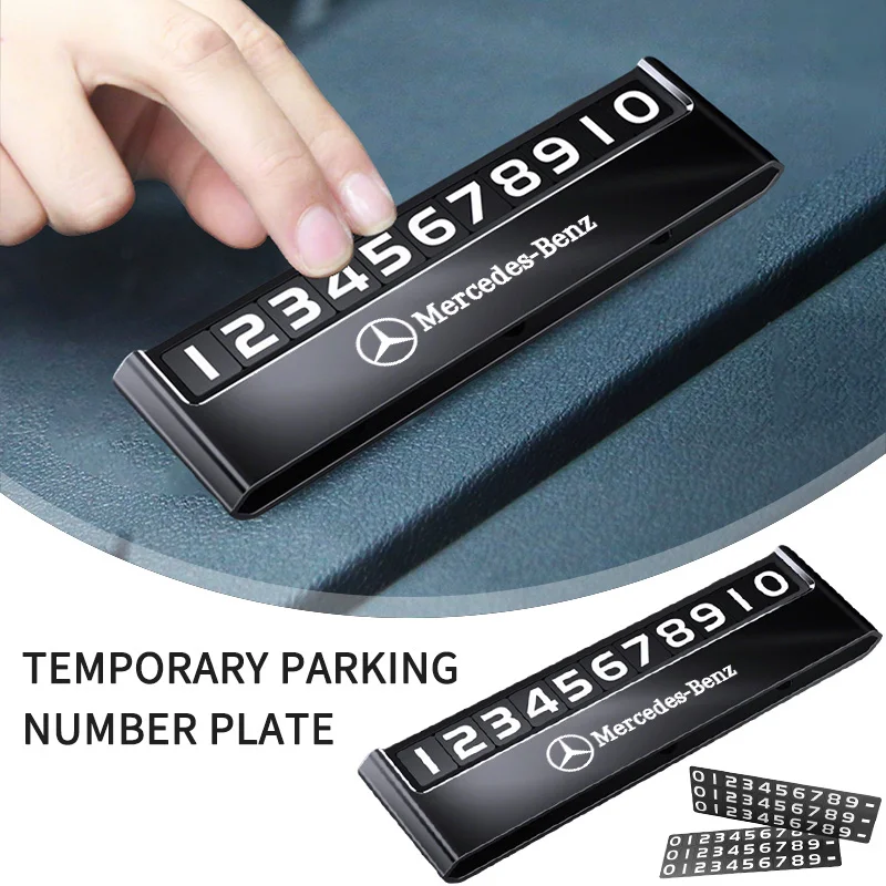 

Alloy Car Parking Number Card Privacy Protection Hide Number Temporary Parking Card For Mercedes Benz A E S G Class GLC GLS E200