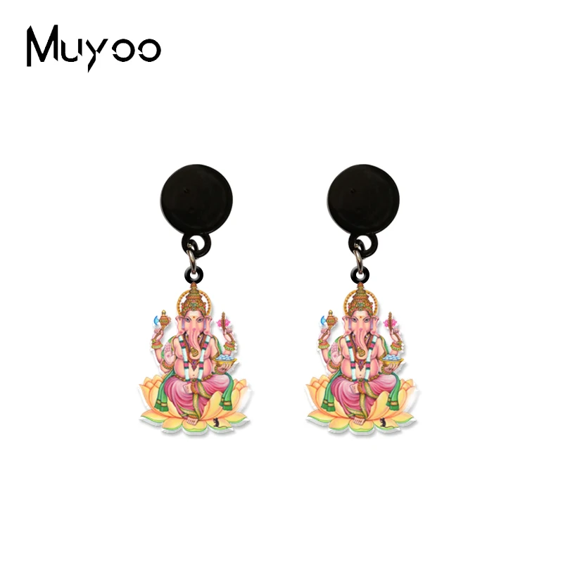 2023 New Arrival Fashion Ganesh Hindu God Elephant Buddha Yoga Ganesha Handcuff Epoxy Acrylic Resin Drop Dangle Earrings