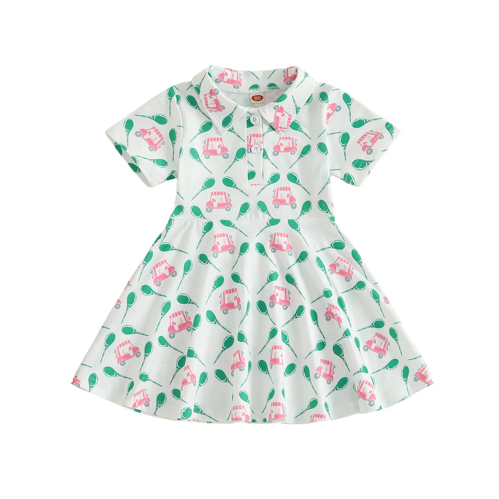 

Girls Sleeveless Floral Print Summer Dress with Ruffled Hem and Bow Detail - Button Up A-line Dress for Kids