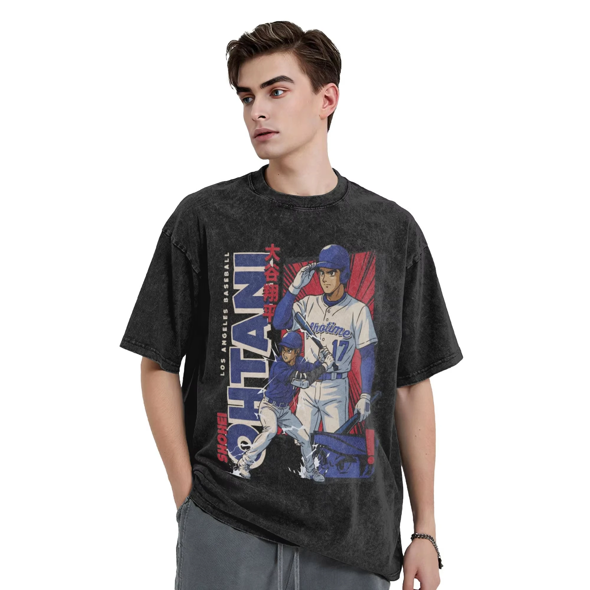 

Мужская футболка с аниме «Отатани Доджерс» — стираный забавный принт с коротким рукавом и круглым вырезом, 100% хлопок, одежда больших размеров для выходных