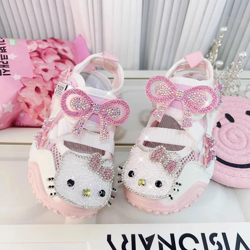 

Sanrios Girl Sandals Hello Kittys Bow Website Sports Summer Bound Head Child Shoe Breathable Anti-Slip Bound Head Kids Shoes