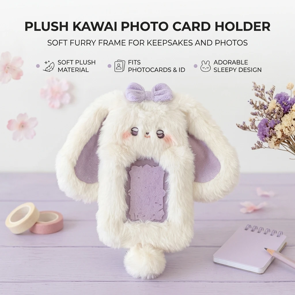 School Campus Card Holder Cute Rabbit Plush ID Case for Students Bus Pass Protector PVC Window Soft Kawaii Bag Charm Gift