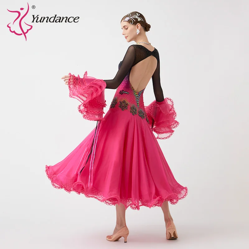 B-23164 New Women Modern Dance Rhinestone Color Diversity Dress Ballroom National Standard Waltz Competition Performance