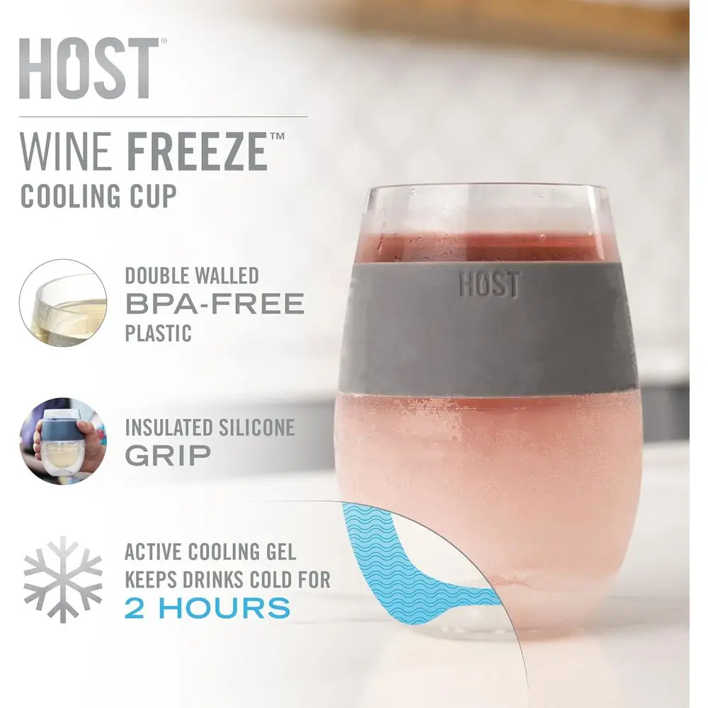 Double Wall Insulated Plastic Wine Cooling Cups Set of 2 with Gel, 8.5 oz Grey - view 2