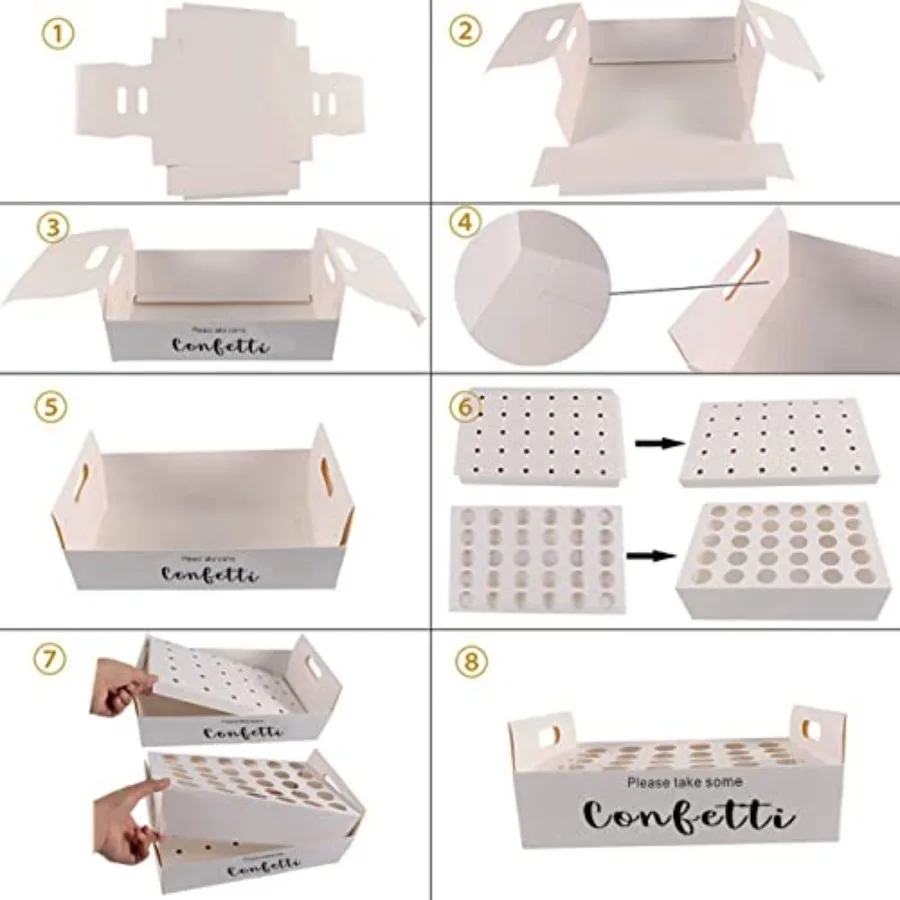 ホワイトパーティーコンフェッティコーンホルダーボックス ウェディングコンフェッティコーンスタンドボックストレイ 結婚式誕生日パーティー用30穴付き