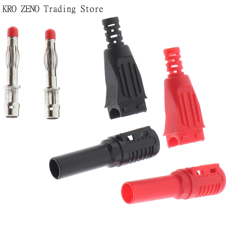🔝2Pcs Red+Black 4mm Male Right Angle Insulation Banana Plug Multimeter Test✨