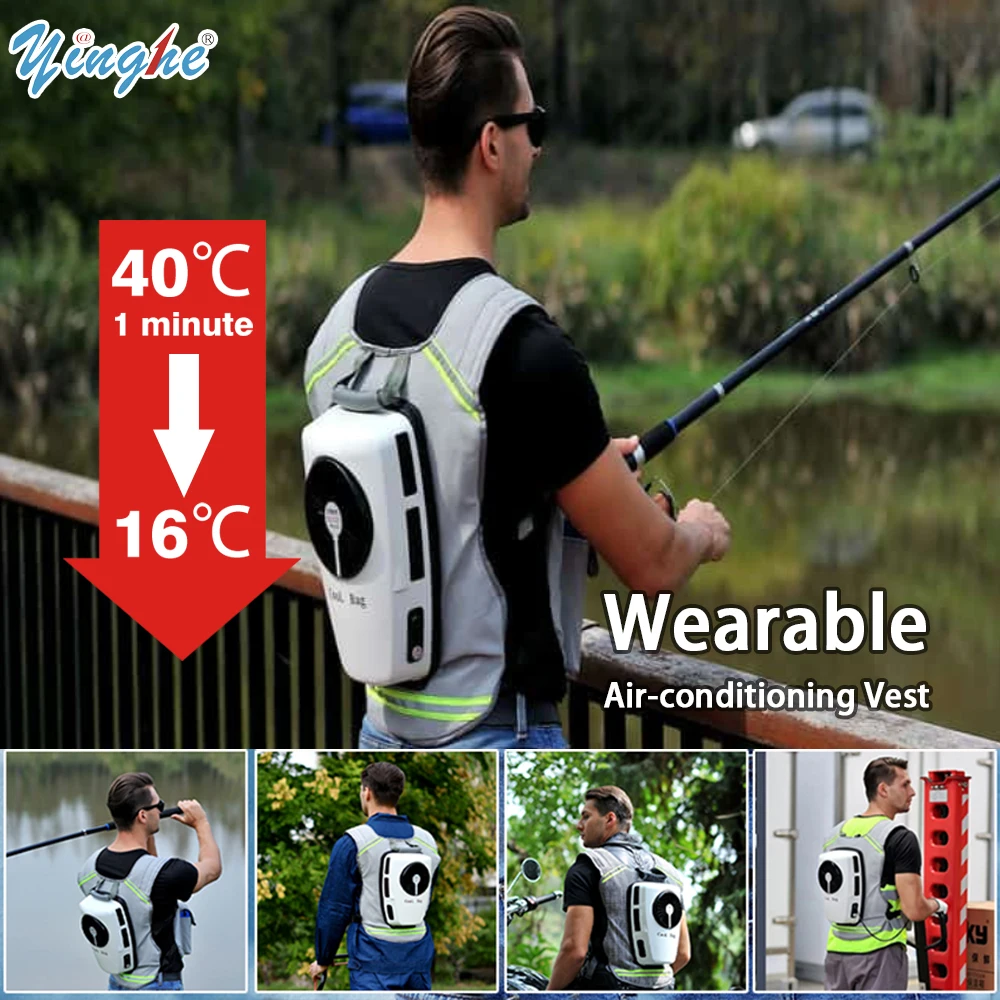 سترة تبريد مكيف الهواء يمكن ارتداؤها، بطارية قابلة لإعادة الشحن بقدرة 900 مللي أمبير في الساعة مناسبة للعمل في الأماكن المغلقة والخارجية بدرجة حرارة عالية