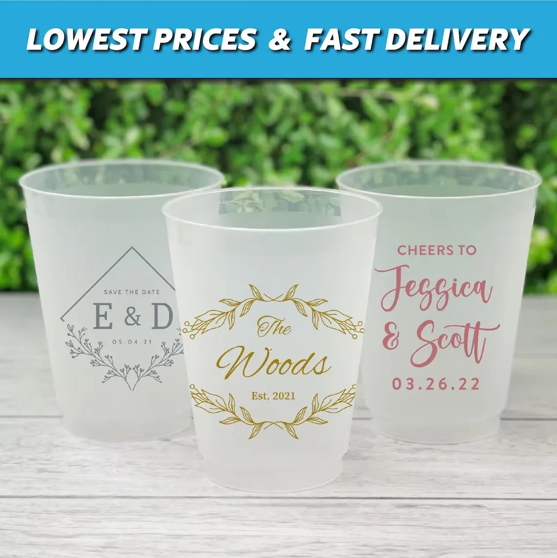 10pcs Custom Wedding Cups, Reception Bar Frosted Cups, Personalized Shatterproof Cups, Modern Wedding Decor, Signature Cocktails