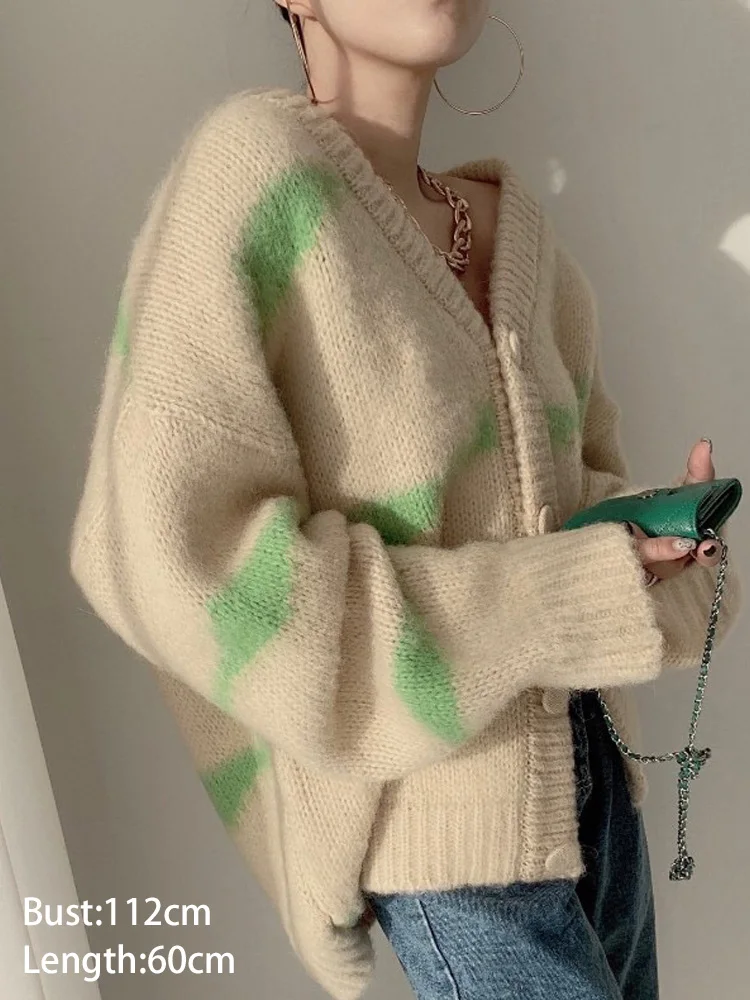 秋冬 V ネックカーディガンセーター女性カジュアルルーズ長袖シングルブレストセーターコートファッションレディースニットアウター