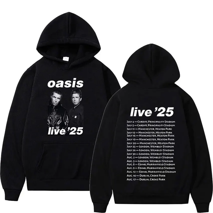 O-Oasis Live 25 Tour Hoodie British Band Album Print Sweatshirt Men Women Hip Hop Vintage Pullover Oversized Hoodies Streetwear