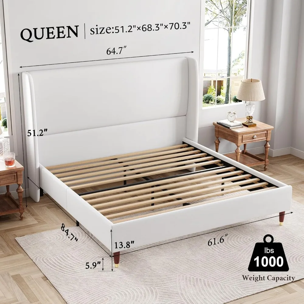 Upholstered Bed Frame Queen Size 51.2" High Platform Bed with Wingback Headboard/No Box Spring Needed/Easy Assembly