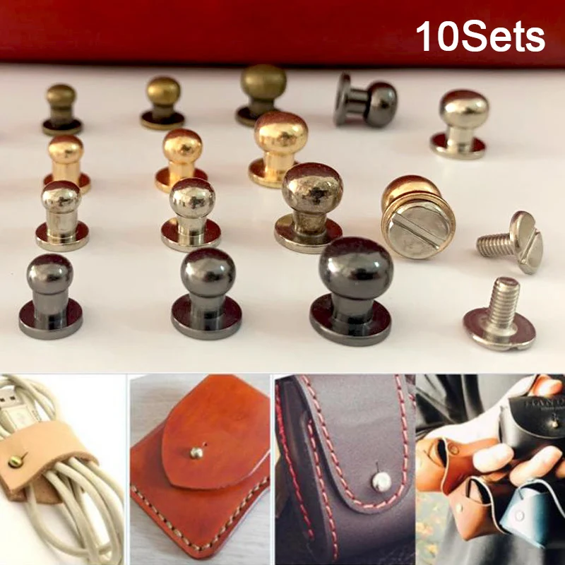 10set Round Head Solid Brass Stud Spots Screwback Back For DIY Handmake Leather Bag Screw Nail Rivet Hardware Accessaries