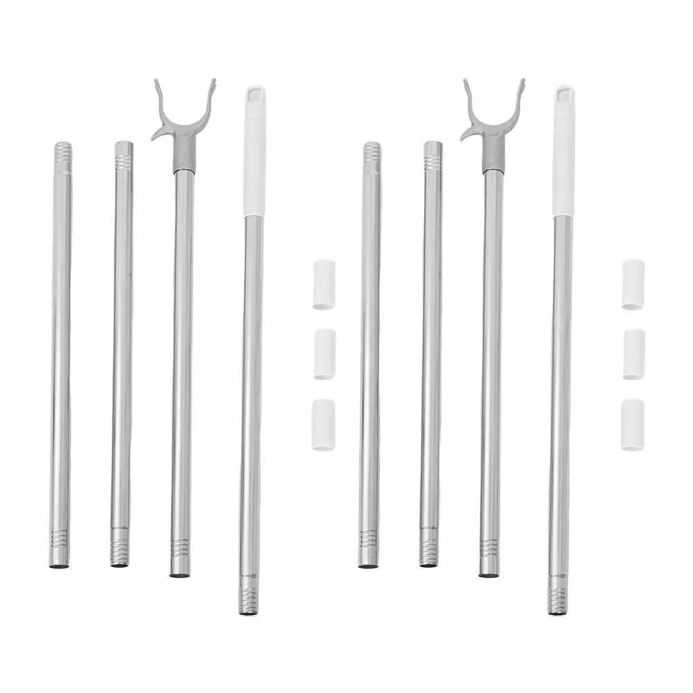 

2pcs Pole Stainless Steel Adjustable Extension Balcony Closet Reacher Adjustable Clothesline Pole Sturdy Hook