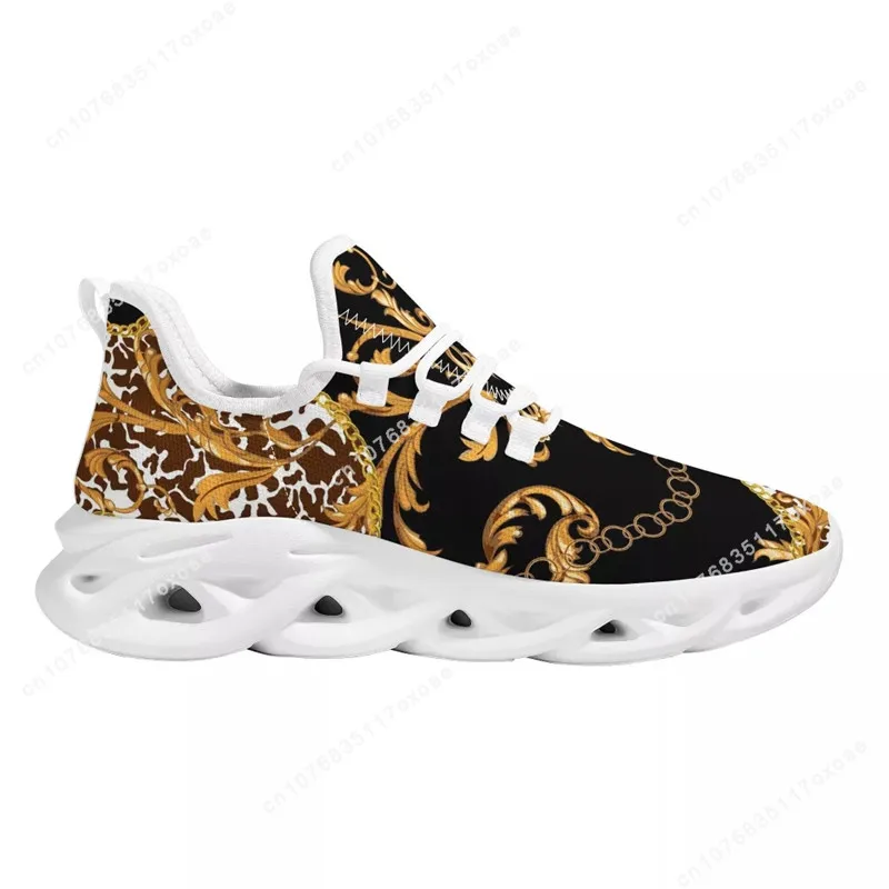 Luxury European Golden Floral Women's Shoes Lace Up Ladies Platform Sneakers Couple Party Flat Mesh Leopard Print