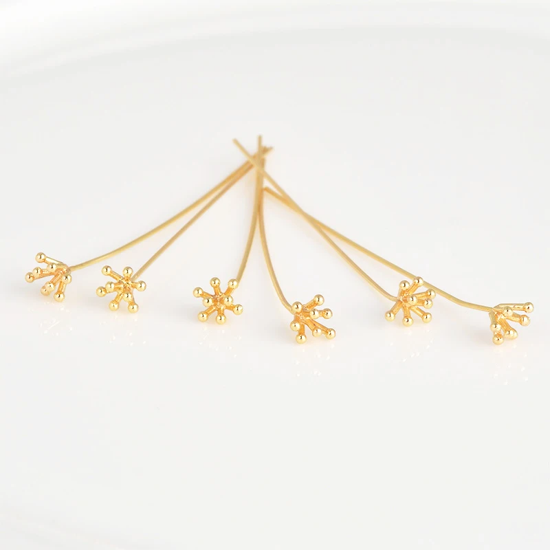4pcs copper plated 18K gold flower core stamen ball needle DIY hand made jewelry hair decoration basic accessories materials