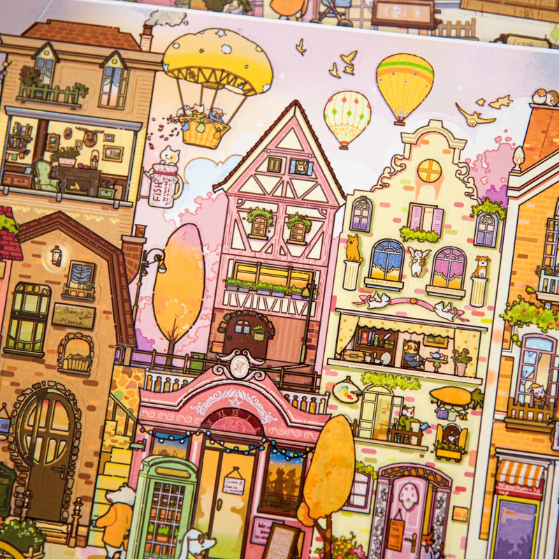

Kawaii Animal Street 3D Fantasy Street Landscape decompress Sticker DIY Pocket Cabin Scene festival gift