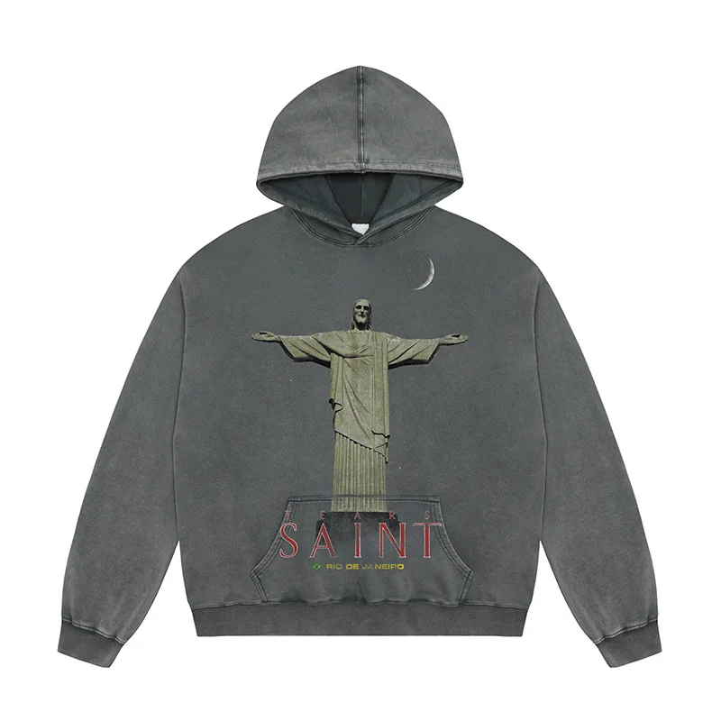 Autumn And Winter New Saint Hoodies Men Woman Good Quality Washed Vintage Pocket Casual Pullover Sweatshirts