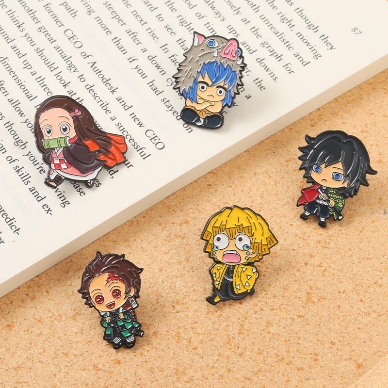 Demon Slayer Chibi Enamel Pin Custom Brooch Tanjirou Nezuko Zenitsu Inosuke Giyuu Lapel Badge Cartoon Jewelry Gift for Fans