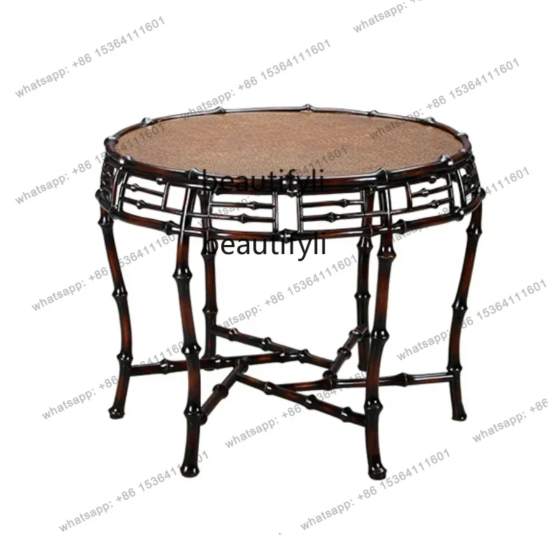 ld 30Antique Tang Style Drum Table Balcony  Bamboo Woven round Tea Table Household Tea Brewing Tea