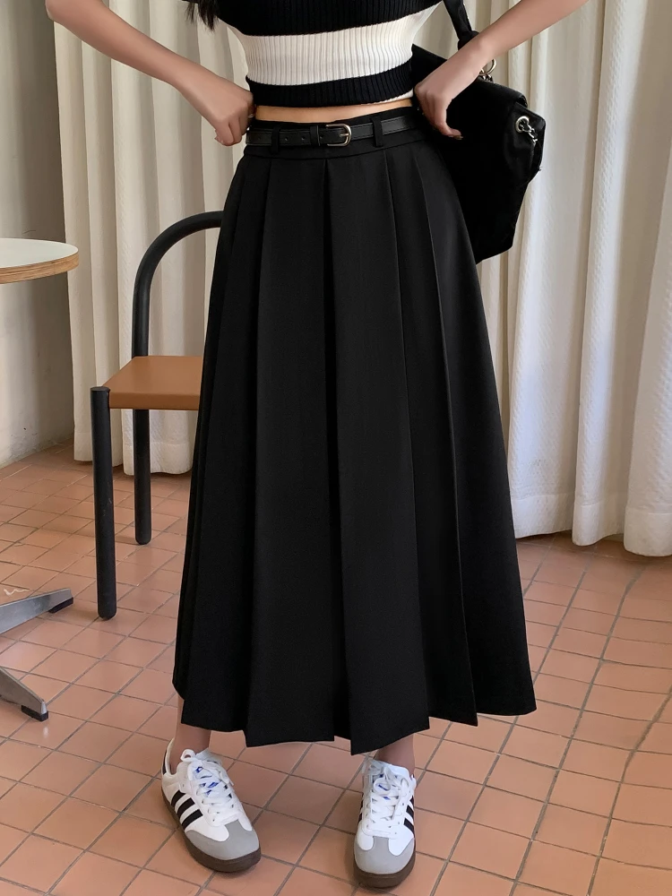 

Female Sweet A Line Pleated Skirt Women Vintage Solid Color JK Long Skirts Girls Elegant Comfortable Leisure Plus Size Skirts