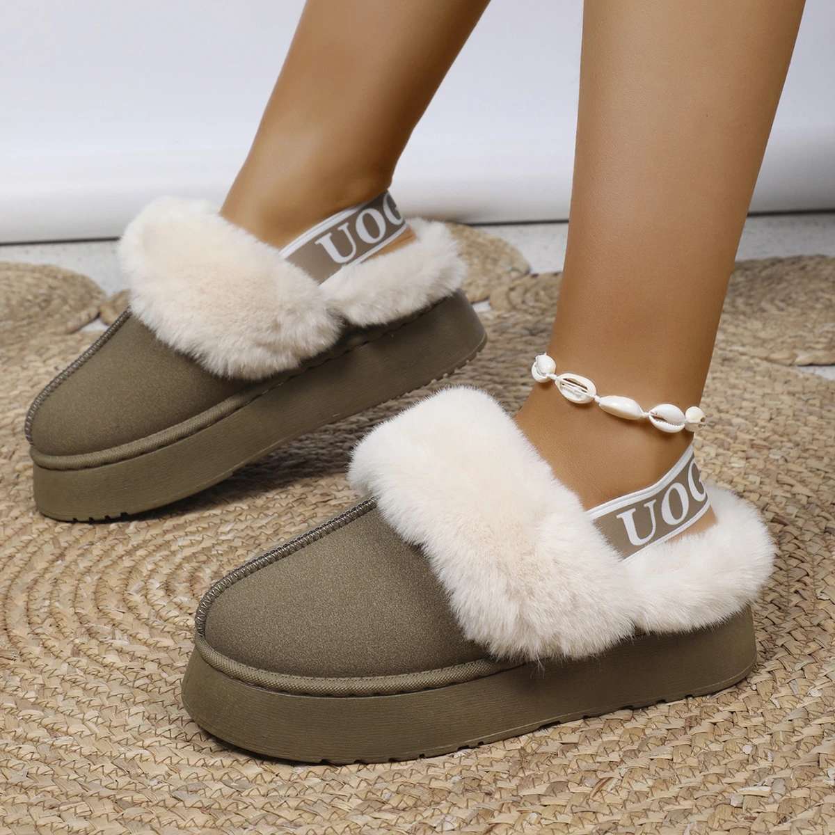 Buty damskie 2024 New Women Fashion Winter Indoor Solid Color Suede Fur Boots Ladies Home Platform Warm Slip-on Women Shoes