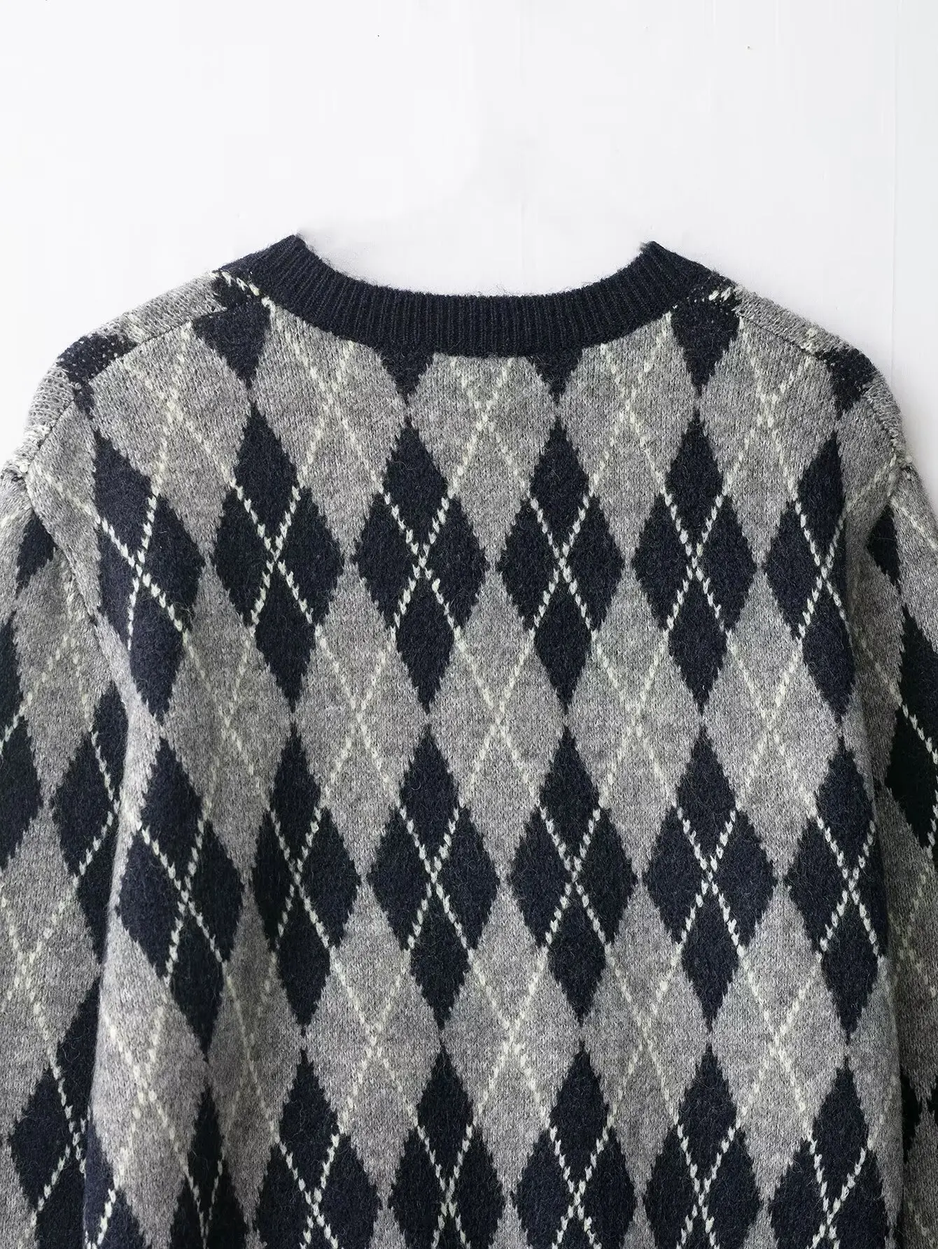 Dave&Di Maglione da donna Maglieria Abbigliamento donna Nordic Vintage Diamond Jacquard Maglione pullover con scollo a V per top da donna