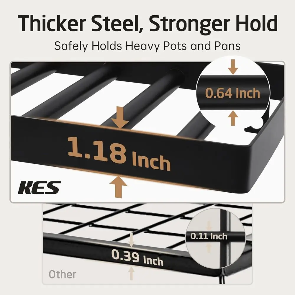 34 Wall-Mounted Pot Rack with 20 Hooks, High-Capacity for Pots and Pans, Matte Black, Easy Install