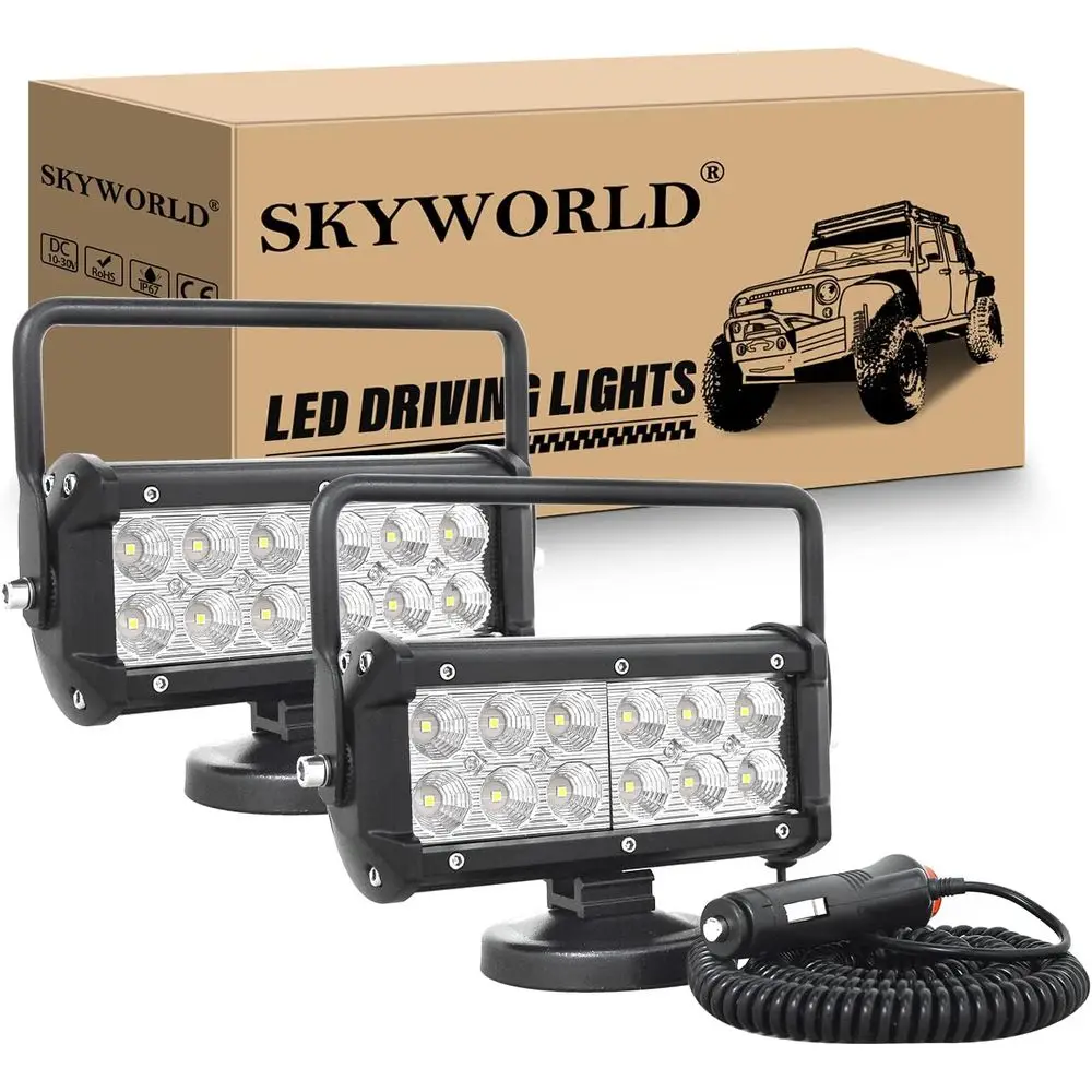 Barra luminosa da lavoro a LED magnetica portatile da 7 36 W, luce diurna 6000 K, 12 V/24 V per veicoli fuoristrada e attrezzature pesanti