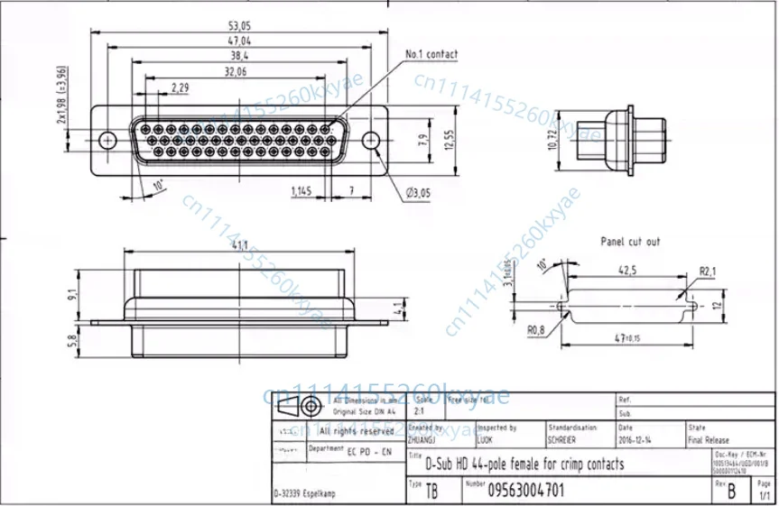 1pc 09563004701 d-sub3 44-pin female connector 0.14...0.25mm² accessories