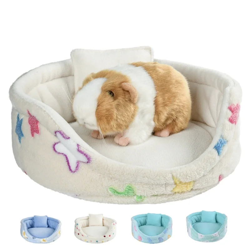 Guinea pig bed, soft rabbit bed with thick detachable fleece pad, comfortable guinea pig accessories, machine washable