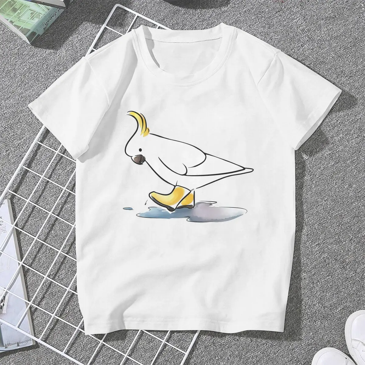 Parrot Birds Pet Women T Shirt Cockatoo Rain Shoes Female Tops Polyester Harajuku Funny Y2k Tees Ladies Tshirt