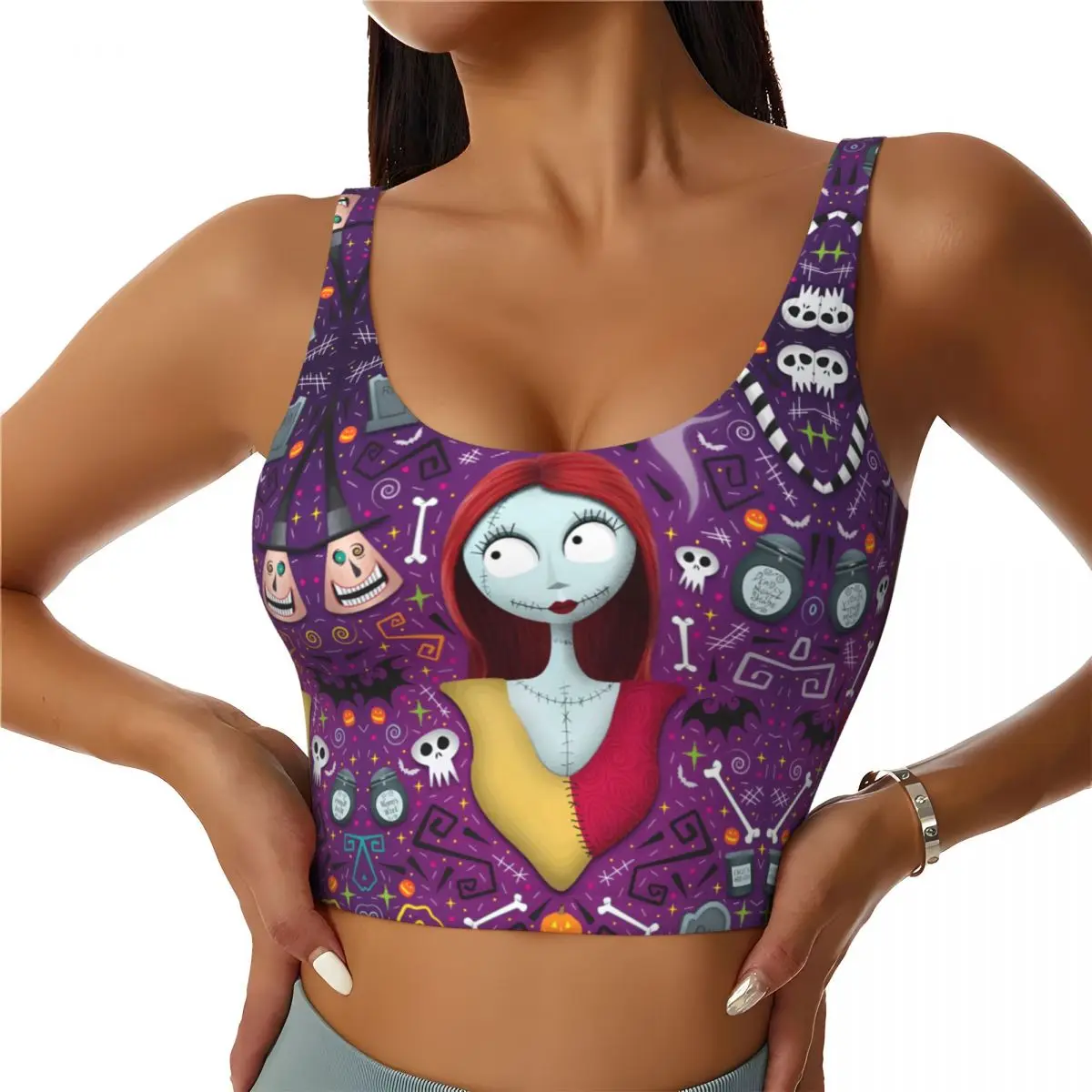 

Custom High Impact Nightmare Before Christmas Animes Sports Bra Women Comic Gym Workout Yoga Crop Top