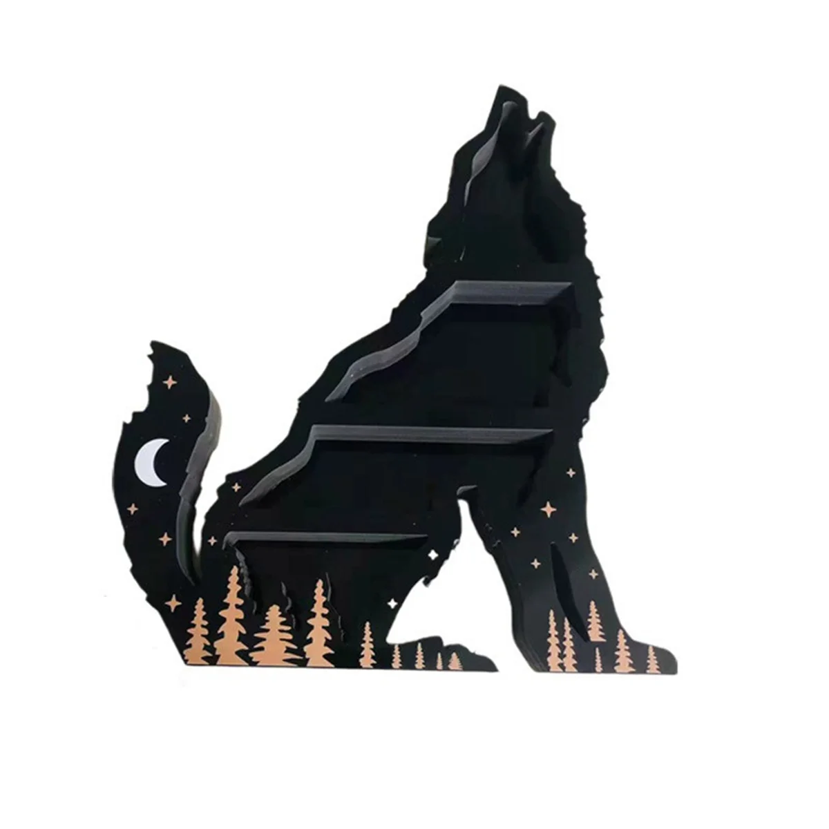 Wolf Crystal Display Shelf Wooden Essential Oil Storage Rack Wall Hanging Decor Living Room Organizer Ornaments