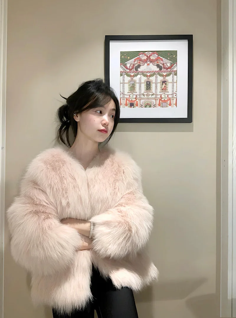 

Pink Eco-Friendly Fur Jaet Women's Spring Slimming Soft Plu Cardigan Top Gentle Girl Sle Commute Thi Long Sve