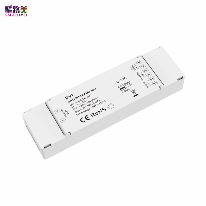 

110V-220VAC Input 1CH*10A DALI 0/1-10V Dimmer 1 DALI Address DV1 DT5 Dry Contact Output For SMD Single Color LED Strip Lights