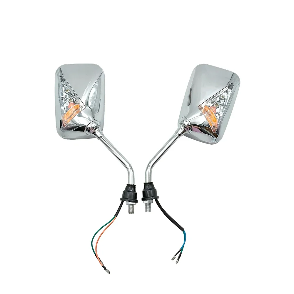 12V 10mm Universal for Motorcycles Scooters ATVs Pair Chrome Motorcycle Rearview Side Mirrors with Turn Signal Indicator Light