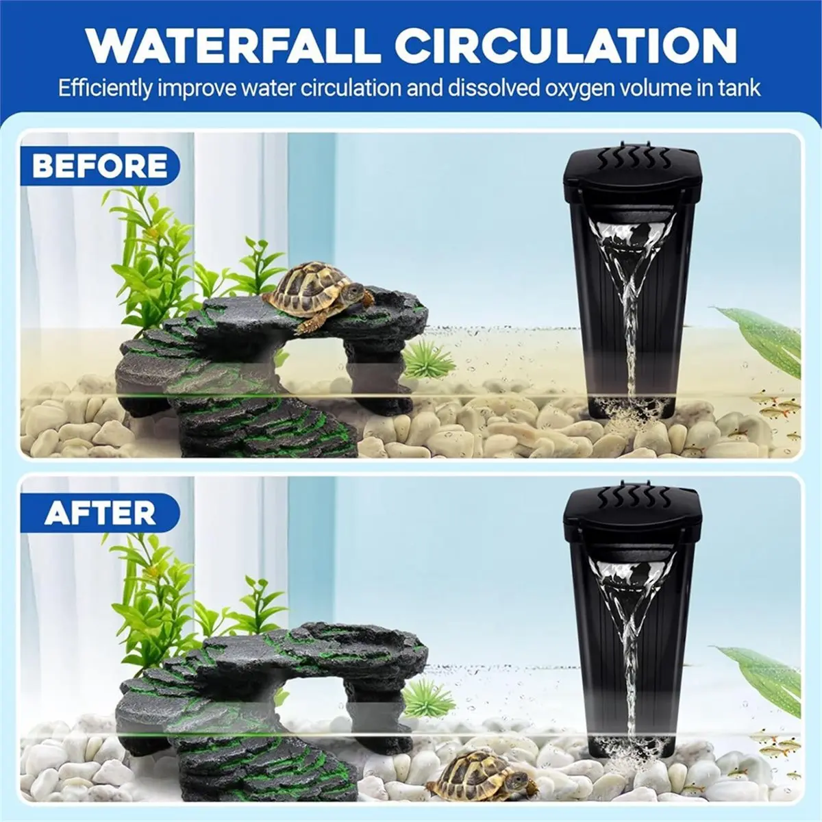 Turtle Tank Filter 74GPH, Low Water Level Turtle Tank 3.5W Fish Tank Aquarium Filters for Tanks Up to 15 Gallons US Plug