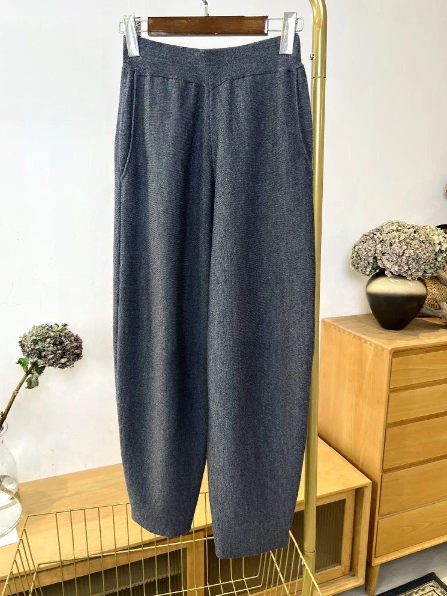

High Elastici Wool Knitted Scythe Pants Casual Dad Pants Versatile Not Piy on People Harlan Pants High Waist Straight Leg