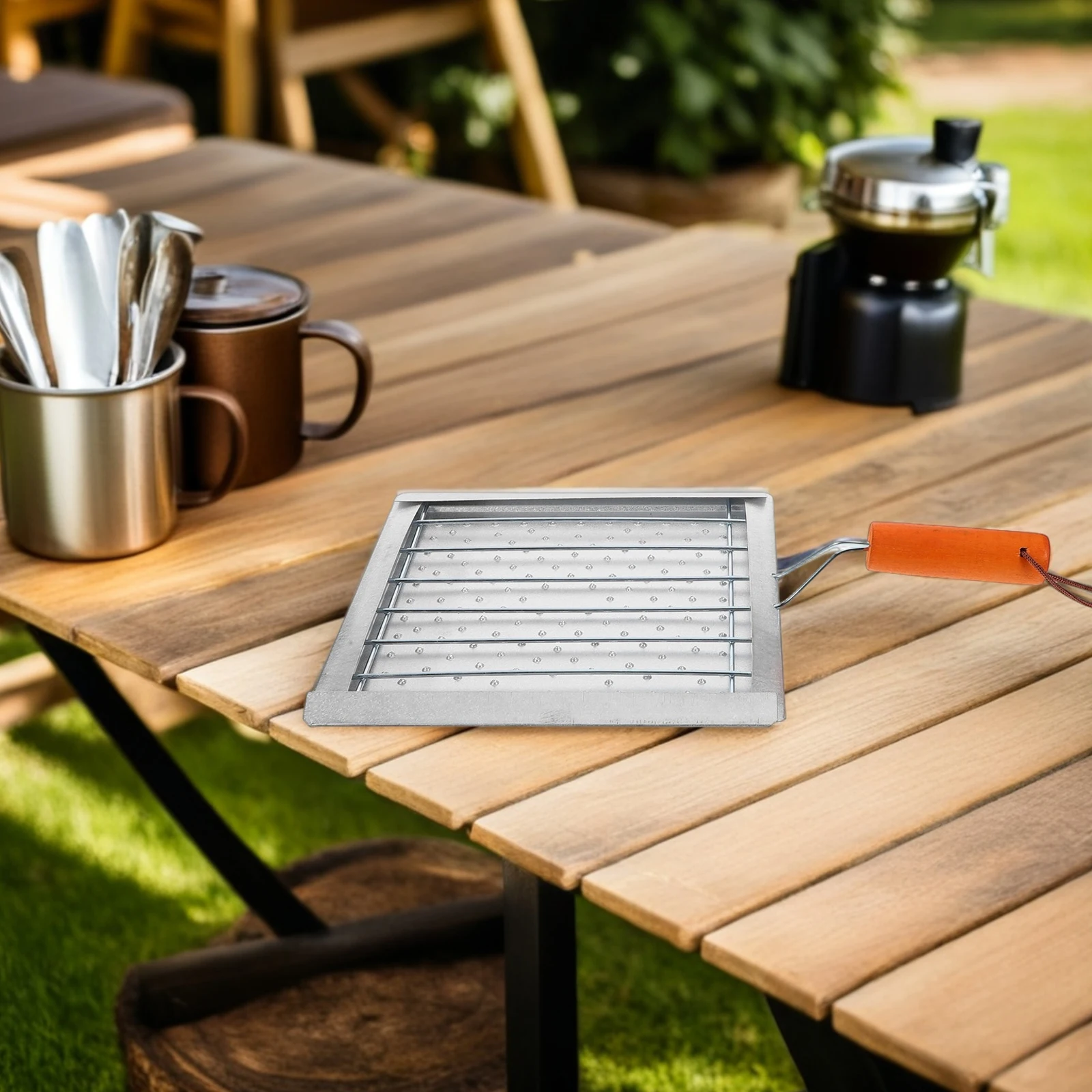 

Barbecue Tool Camping Stove Toaster Foldable Handle Iron Wire Silver Stainless Steel Tray Multifunctional Outdoor Cooking Fish