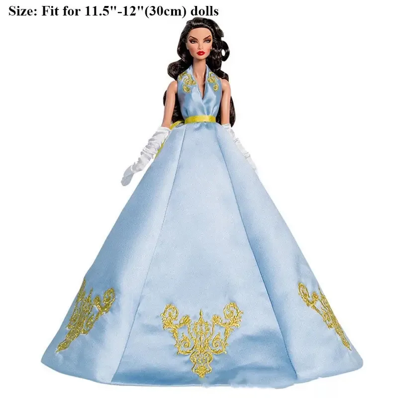 Poupée de mode européenne, modèle de supermarché, robe bleue brodée luxueuse, 8 Styles, vêtements de poupée, costume, cadeaux de collection