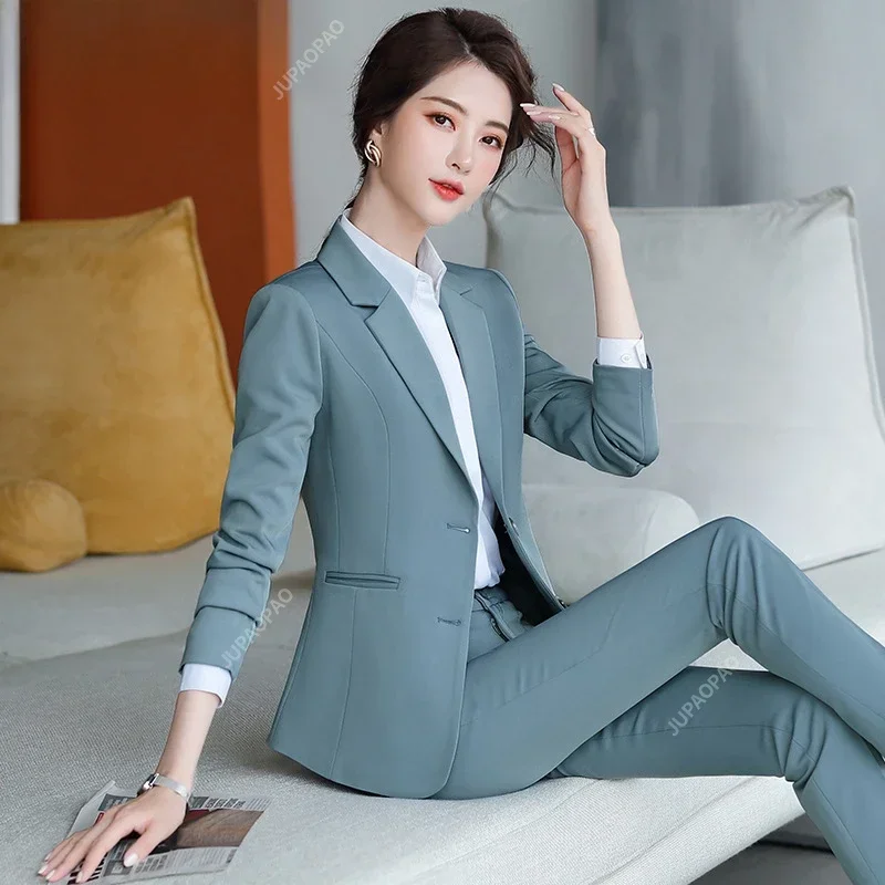 

Business Pants Suit Women New Fashion Temperament Long Sleeve Slim Blazer and Trousers Office Lady Formal Interview Work Wear