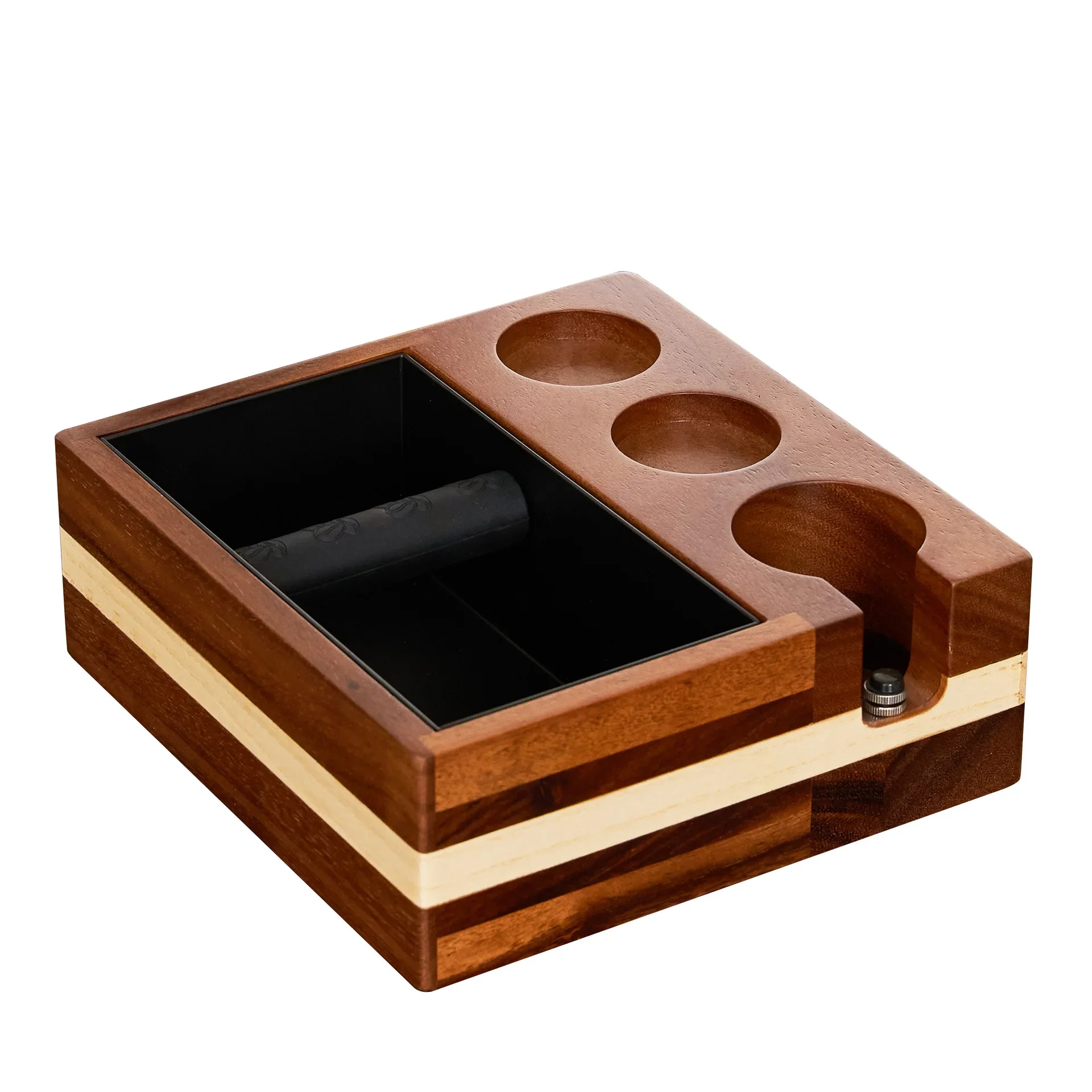 Coffee Tamper Station Integrated Coffee Knock Box Walnut Residue Bucket Storage Powder Box Filling Pressing Powder Seat