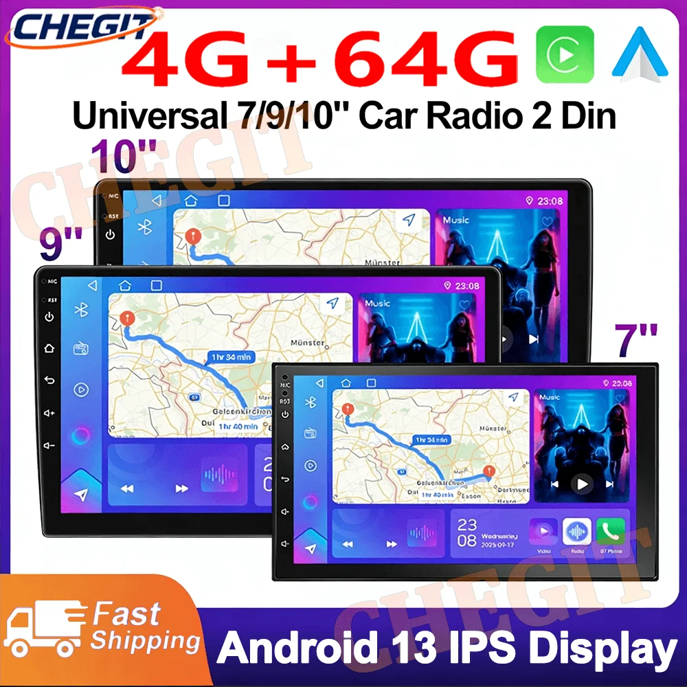 7/9/10'' 2 Din Android 13 auto Car Radio 64G Multimedia Video Universal Stereo Carplay gps For Volkswagen Nissan Hyundai Kia toy