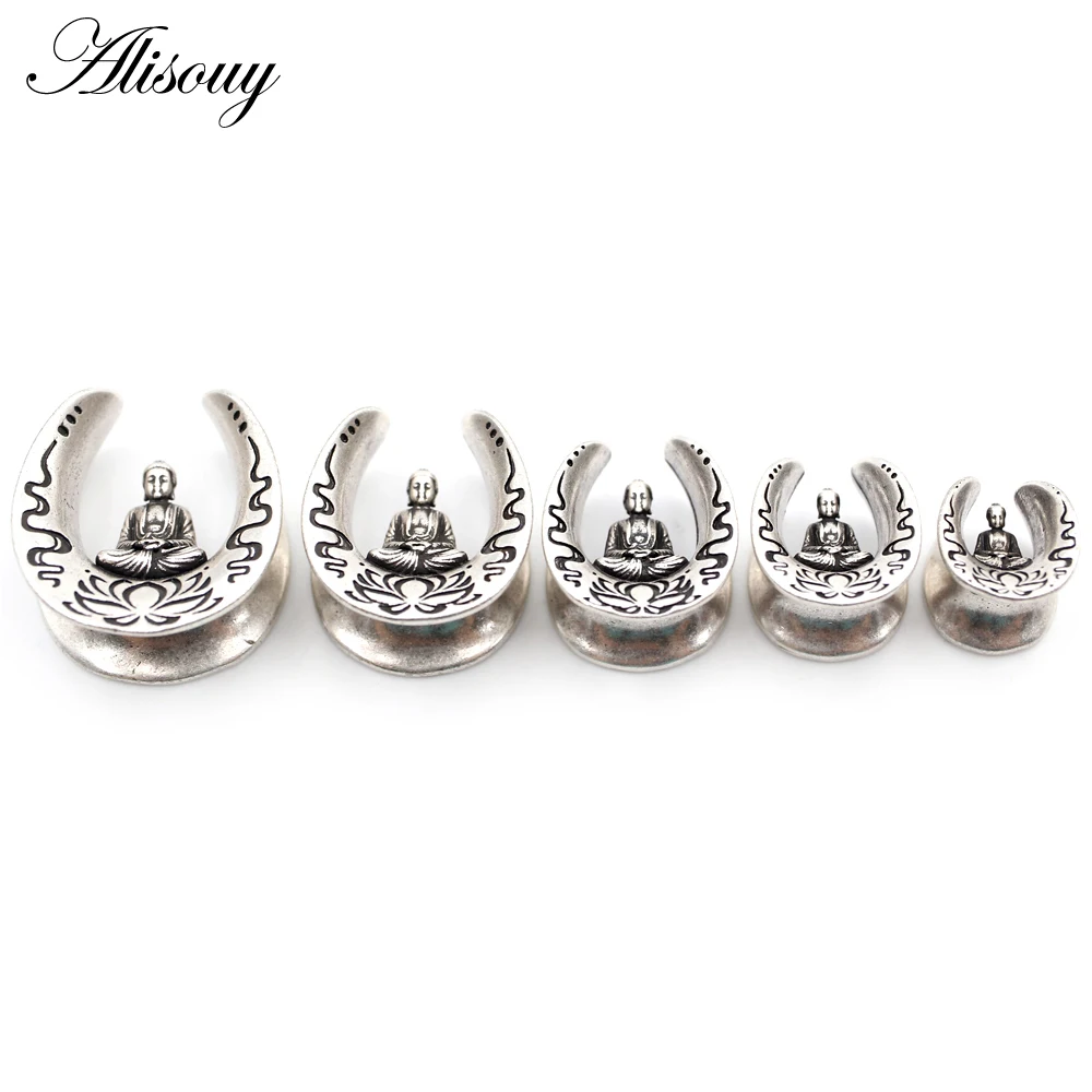 Alisouy 1PC Alloy Casting Cross Buddha Palm Bird Saddle Ear Tunnel Plug Expander Stretcher Gauges Earrings Piercing Body Jewelry