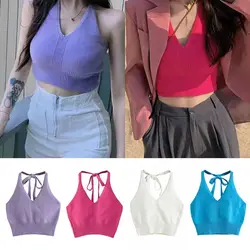 Short Knitted Crop Tops New Knitted High Stretch Sexy Tank Top Soft Sleeveless Strap Vest Women