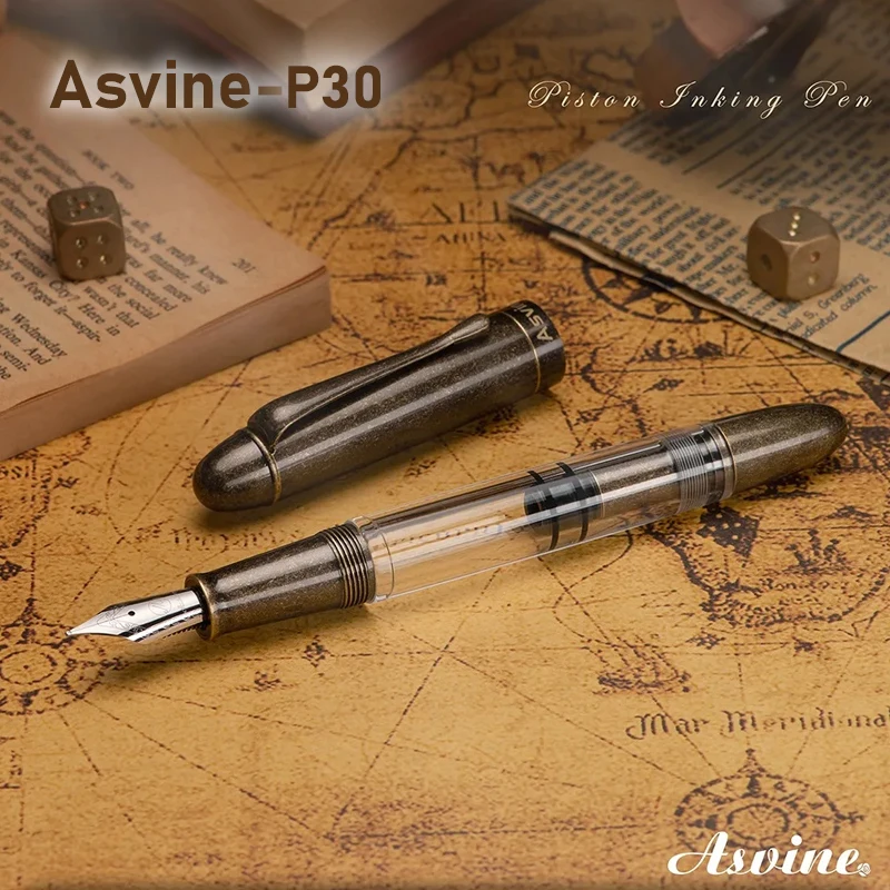 

Asvine P30 Fountain Pen Luxury Elegant Piston Brass Writing Pen Torpedo Shape Metal and Acrylic Office Supplies Stationary